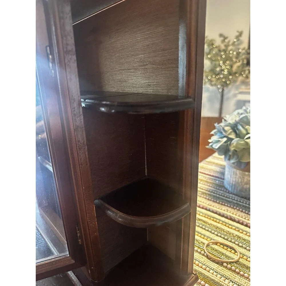 Vintage Curio Wood Cabinet With Glass Door Knick Knack Shelf Trinket Holder